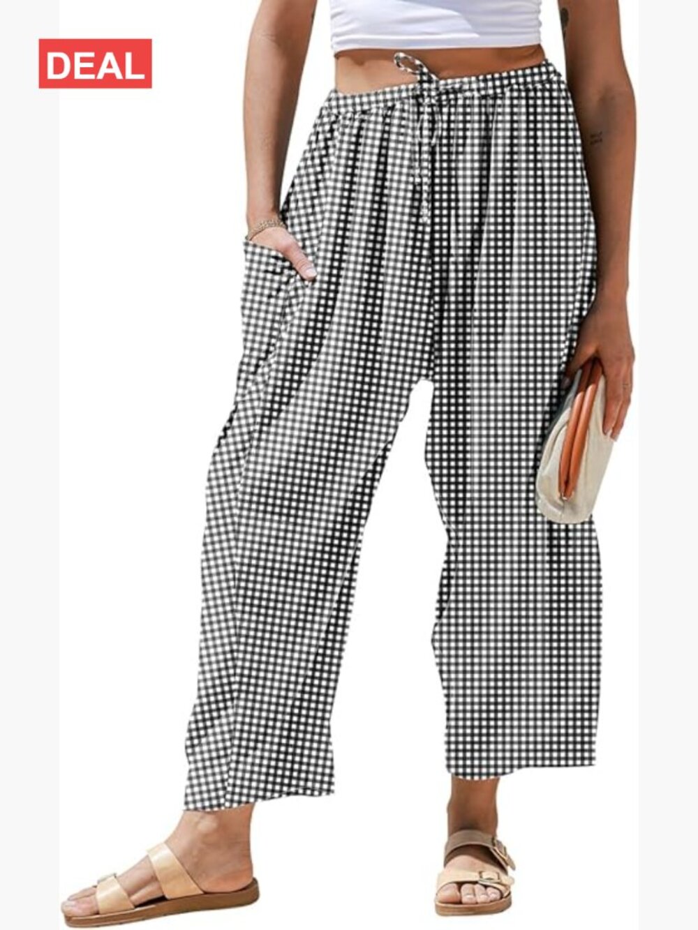 Womens Linen Wide Leg Palazzo Harem Pants with Pockets Drawstring Low Rise